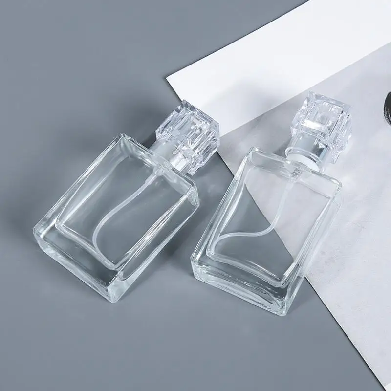 Square Flint Perfume Atomizer Refillable Glass Empty Spray  Bottle With Cap for Travel 30ml