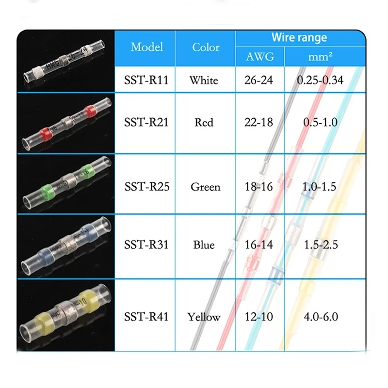 25/50PCS Waterproof Solder Seal Wire Connectors Heat Shrink Electrical Wire Connector Butt Connectors Kit Assortment