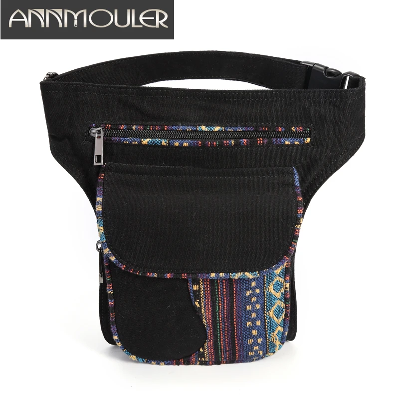 Annmouler Talii dla kobiet w stylu bohemy Fanny Pack Ladies Hip Bag Patchwork Phone Pockets Bag Large Capacity Leg Bag Purse