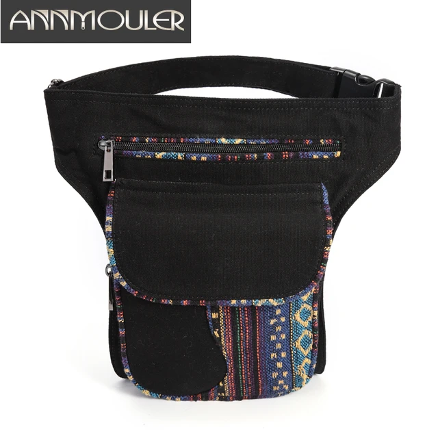 Annmouler Talii dla kobiet w stylu bohemy Fanny Pack Ladies Hip Bag Patchwork Phone Pockets Bag Large Capacity Leg Bag Purse