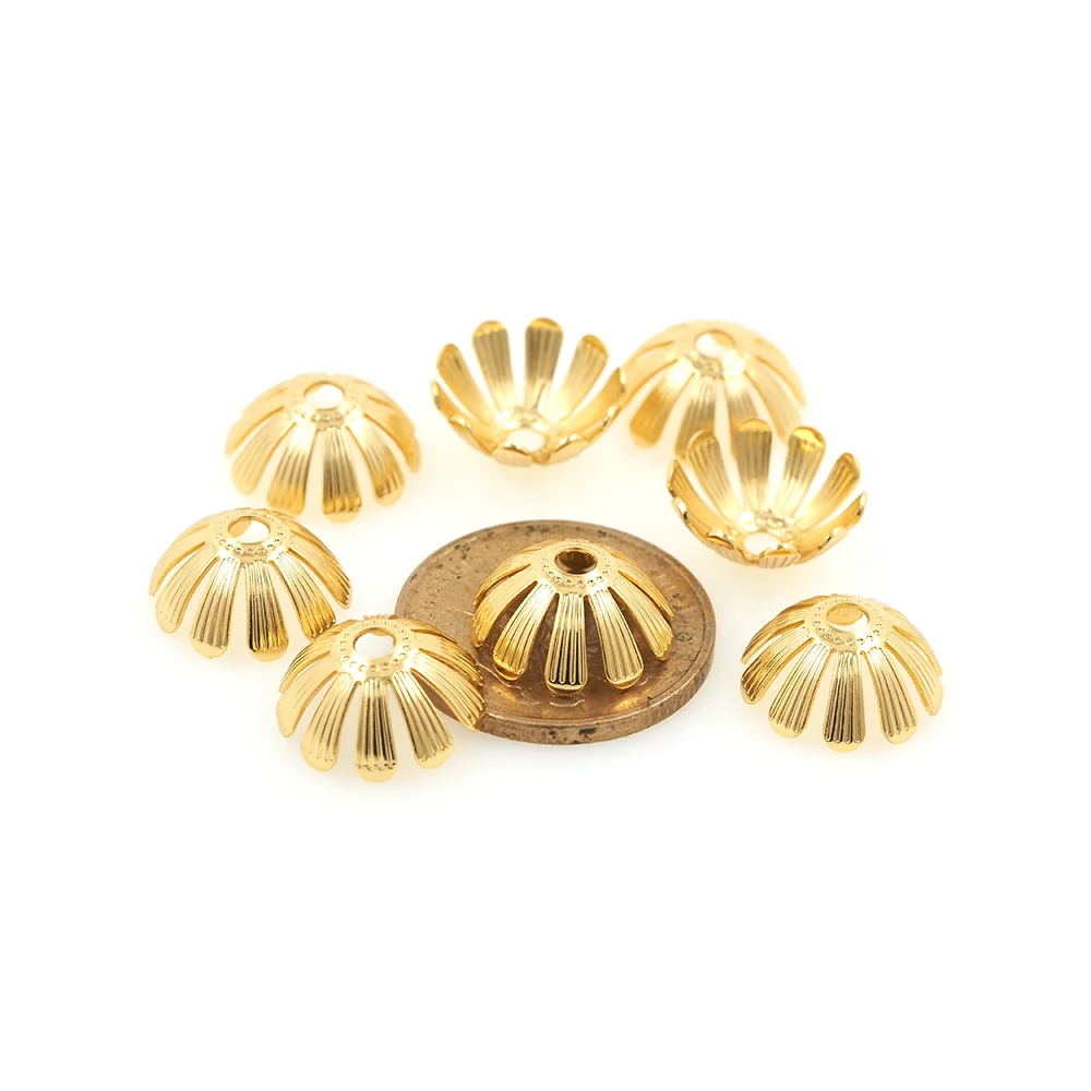 

10PCS Gold Brass Flower Beads Caps End Spacer Beads Accessories For Diy Jewelry Making