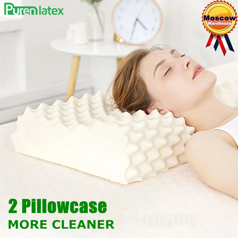 

PurenLatex Thailand Natural Latex Pillow Neck Cervical Orthopedic Pillow Protect Spine Massage Remedial Body Bedding Pillows