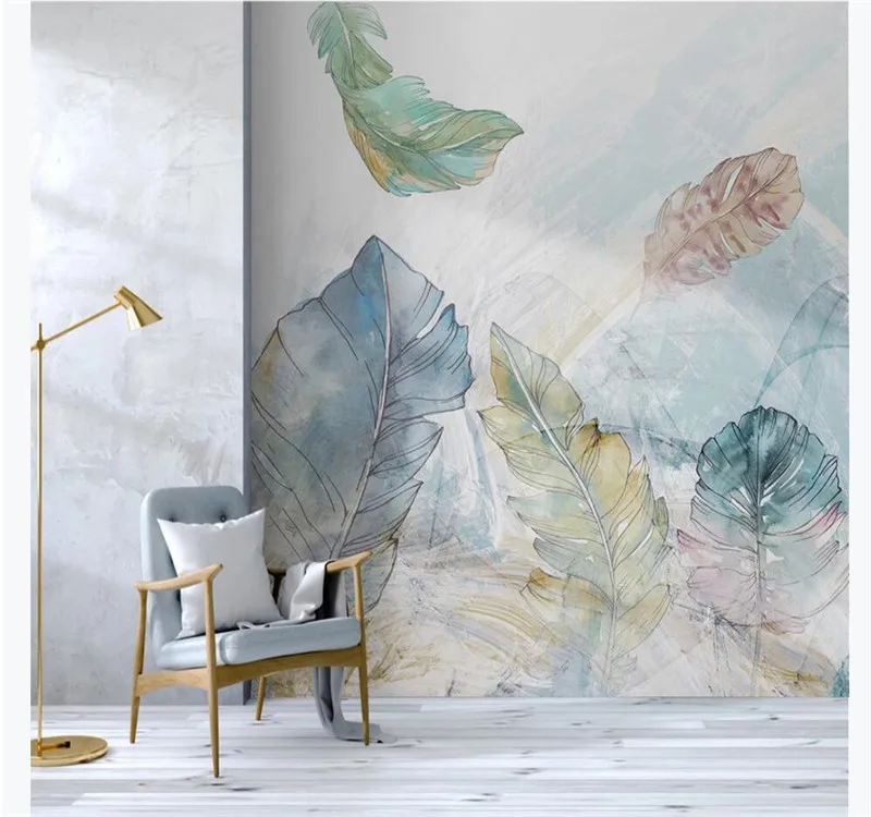 

Custom wallpaper mural Nordic minimalist watercolor abstract line art small fresh bedroom wall waterproof material