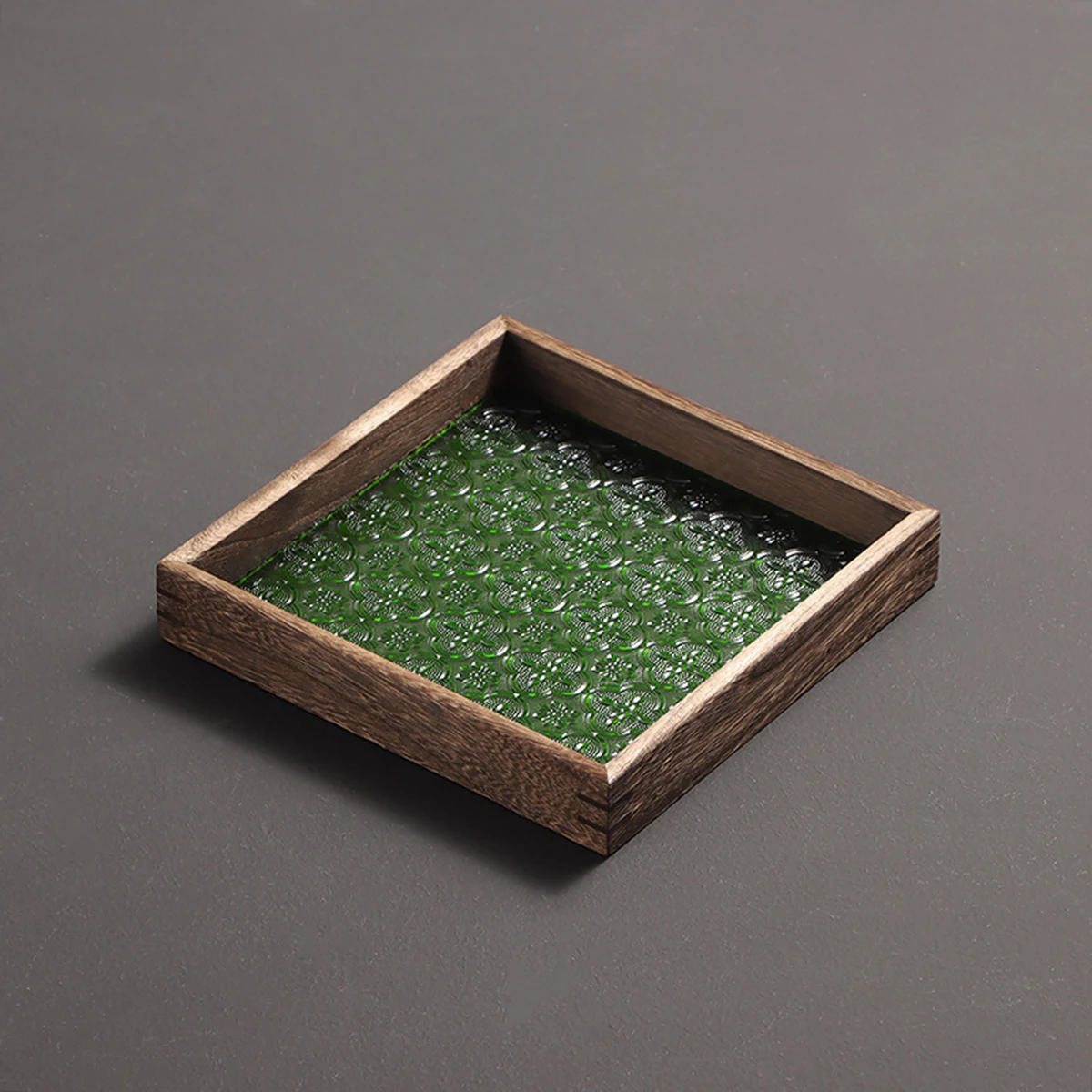 Retro Chinese style begonia embossed glass tray household rectangular wooden serving tray cup storage fruit tray