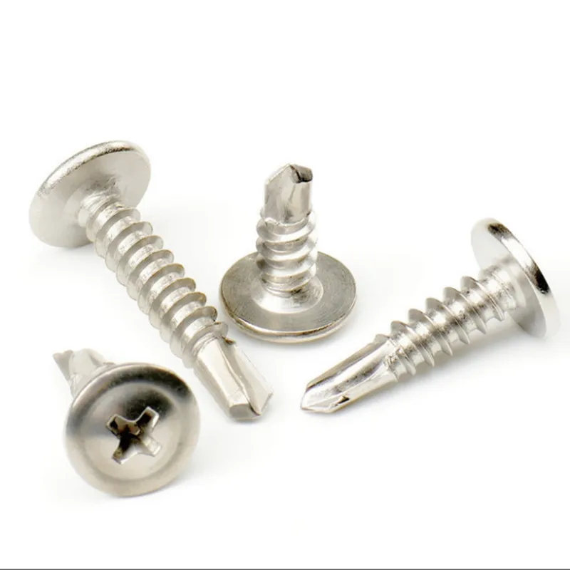 10pcs 410 Stainless Steel Round Head M4.2 Large Flat Head with Underlay Drilling Cross Band Dovetail Screw