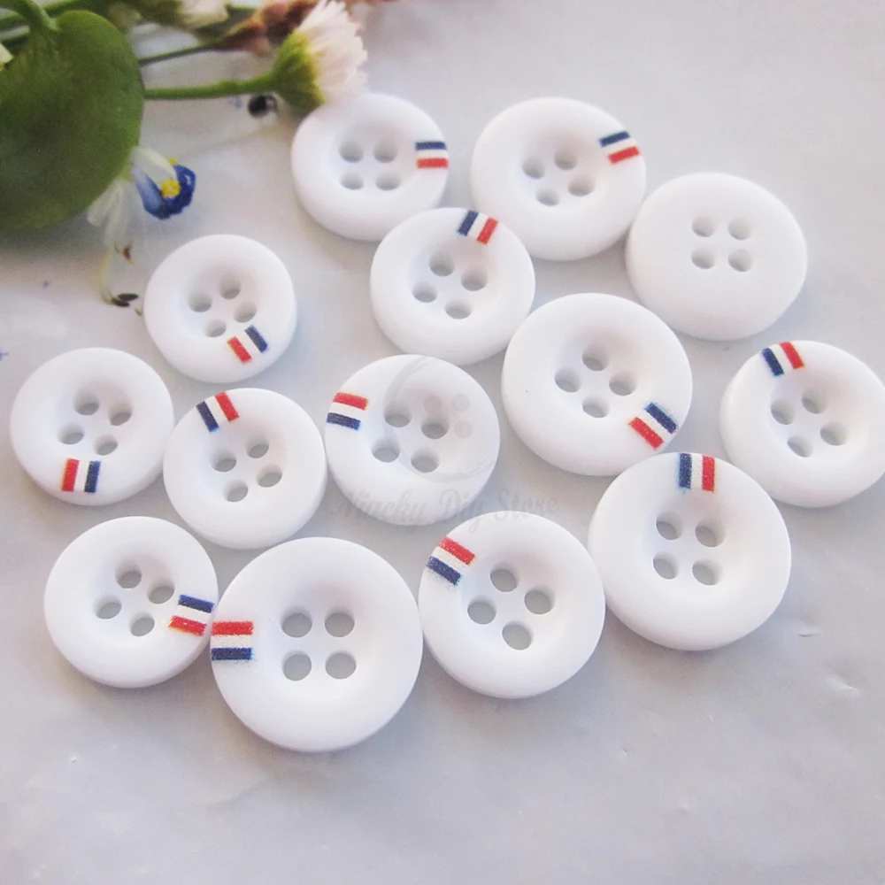 10mm / 11mm /12mm 4 Holes Broad White Shirt Buttons for Sewing Cotton Linen Clothing Household Handicraft Decorative Supplies