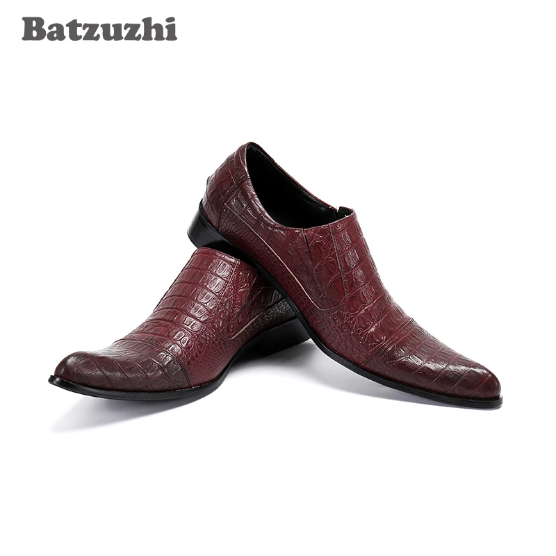 

Batzuzhi Men's Shoes Pointed Toe Luxury Handmade Wine Red Genuine Leather Dress Shoes Men for Business, Party Zapatos Hombre