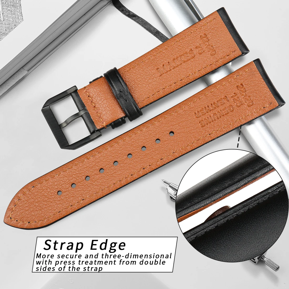 MAIKES Italian Calfskin Watch Bands 18mm 19mm 20mm 21mm 22mm 24mm Genuine Leather Watch Strap for Huawei for Men Womens