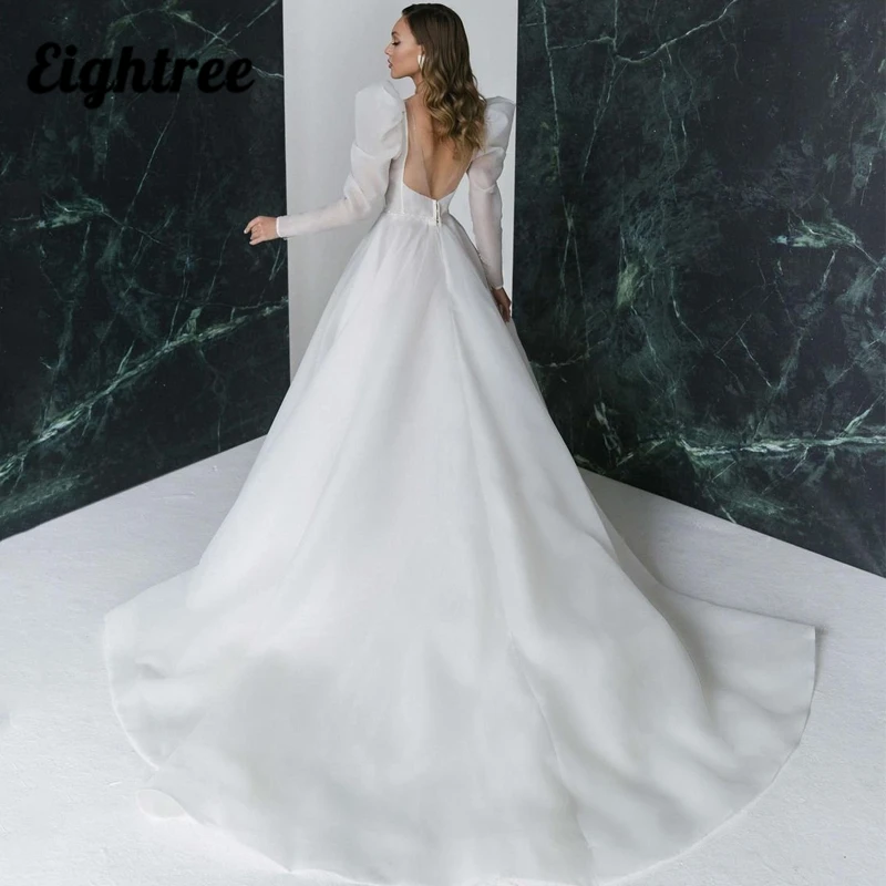 Gaun Pengantin Seksi Eightree Gaun Pengantin Applique V-neck Dalam Gaun Pesta Pernikahan Putri A-Line Panjang Selantai Tulle Ukuran Plus