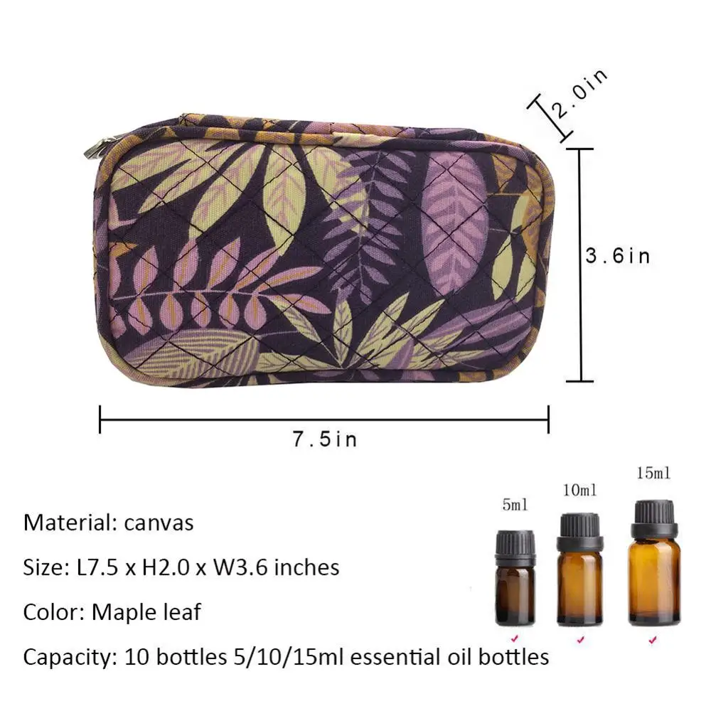 10 Bottles Essential Oil Carrying Case Holds for 5ml 10ml 15ml Storage Bag Cotton material print pattern