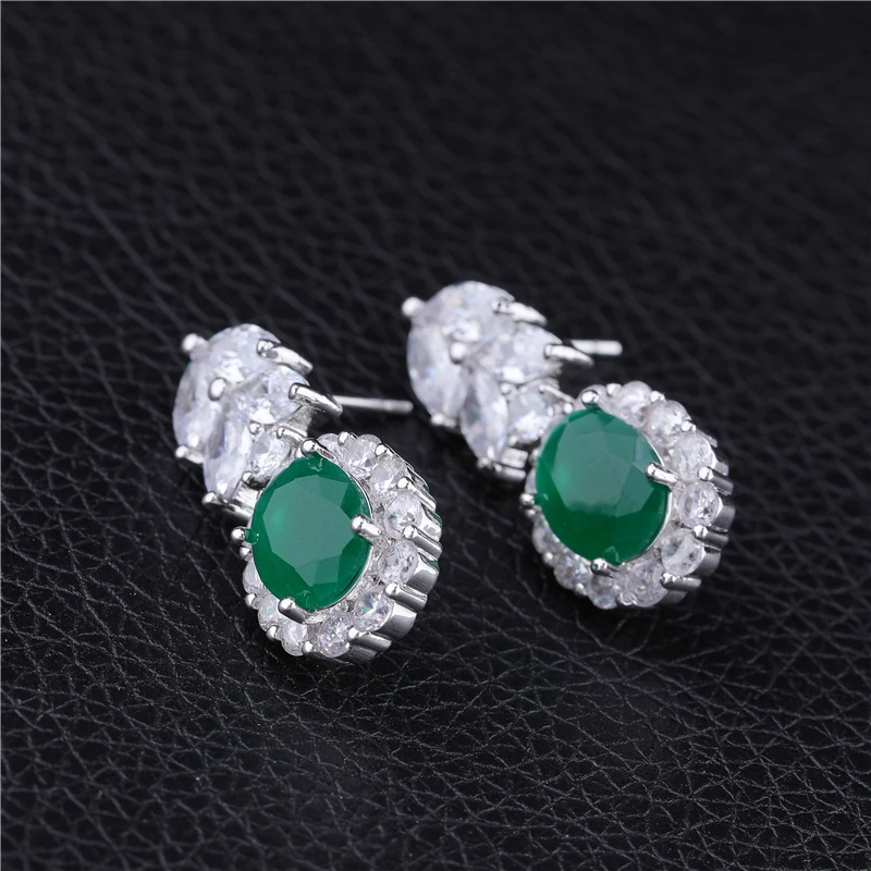 HUAMI Luxury Jewelry Women Bridal Wedding Costume Elegant Girl Trendy Green Color Water Drop Earring Pendant Necklace Set Gift