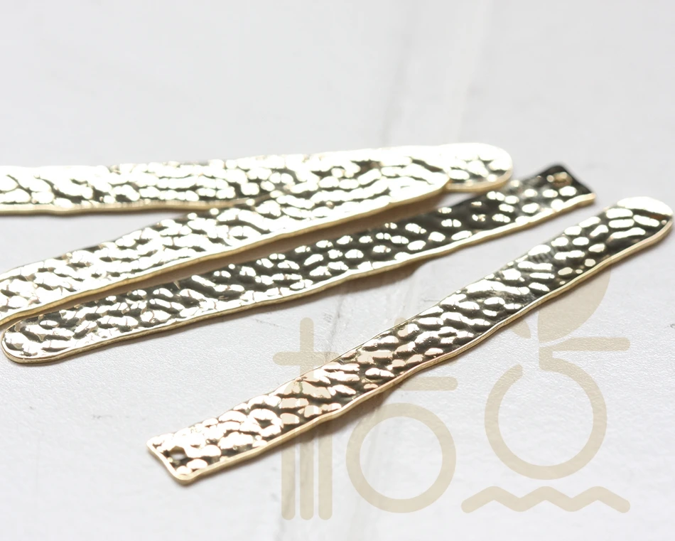 DIY Supply-Premium Plated Solid Brass Finding Textured Hammered Near Rectangle - 56x6mm (3805C)