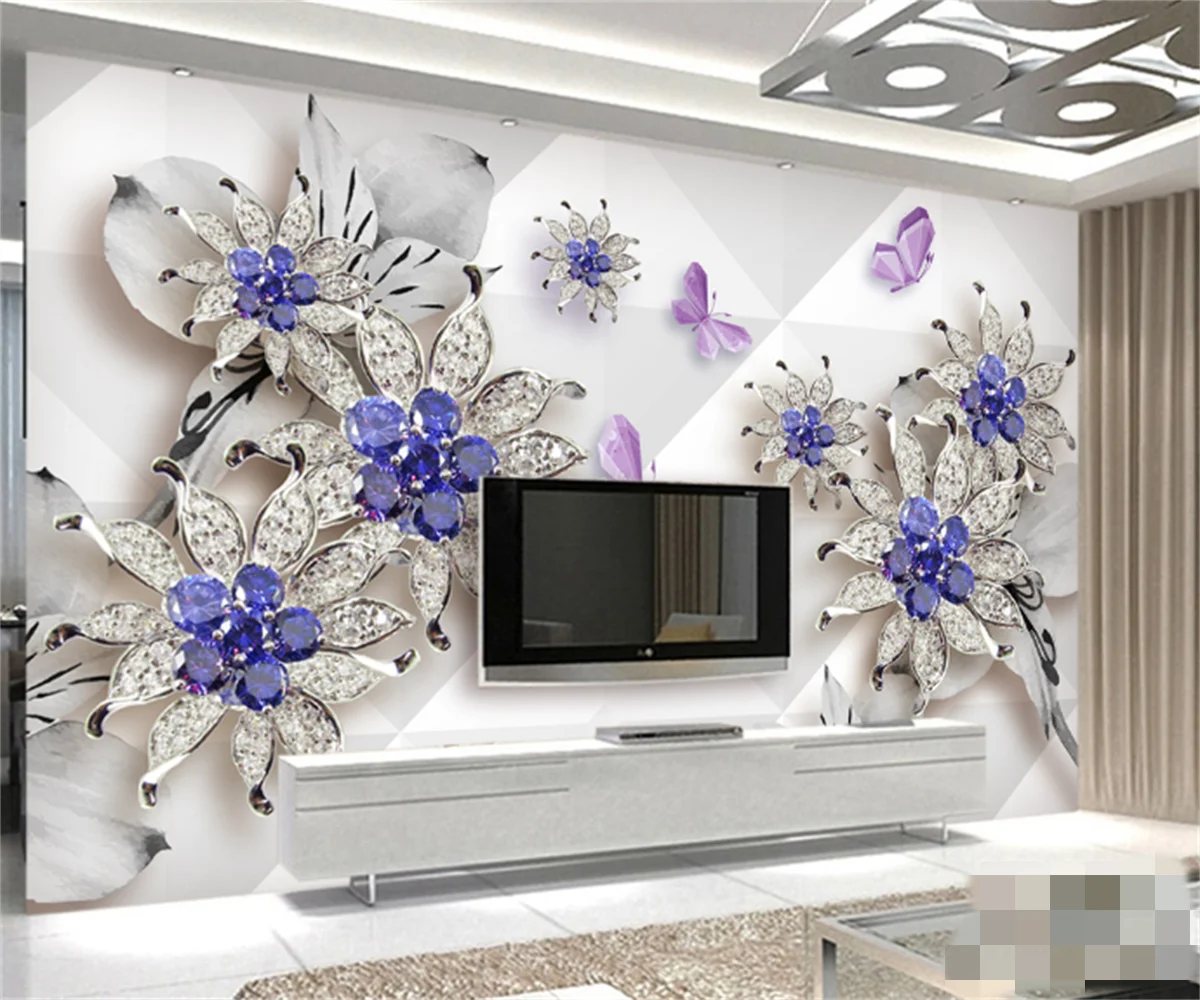 

Customize any size 3D wallpaper mural European and American high-end jewelry flowers living room bedroom wall stickers papel