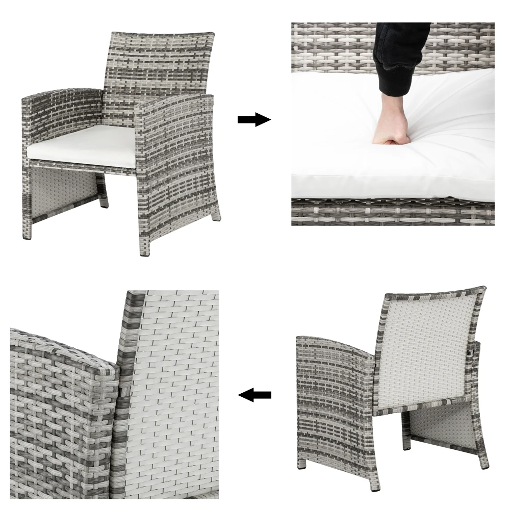 5Pcs Patio Furniture Set Include 2 Chairs 2 Footstools 1 Coffee Table High Quality PE Rattan&Iron Frame Gray Gradient[US-Stock]