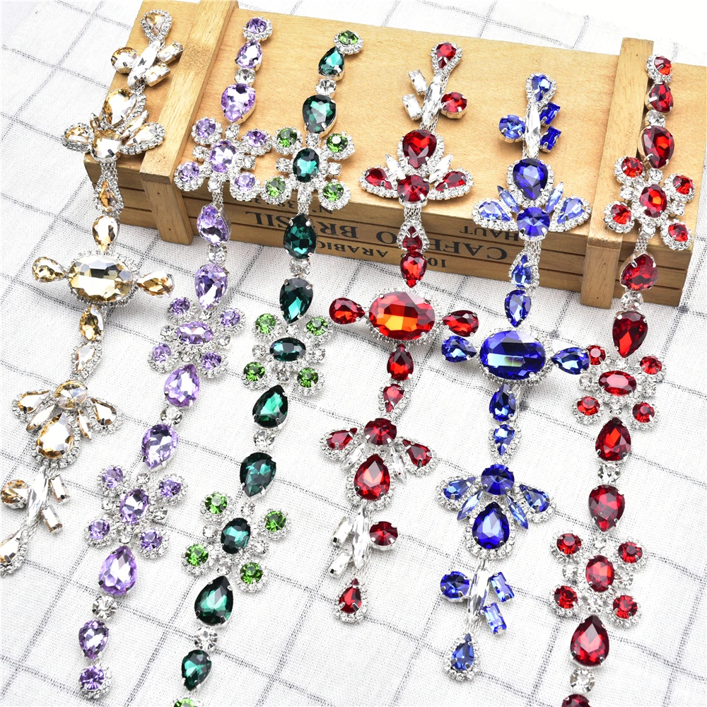 High Quality Oval Crystal Rhinestone Applique Diy All Glass Strass Connect Decorative Chain For Wedding Dress Belt Accessories