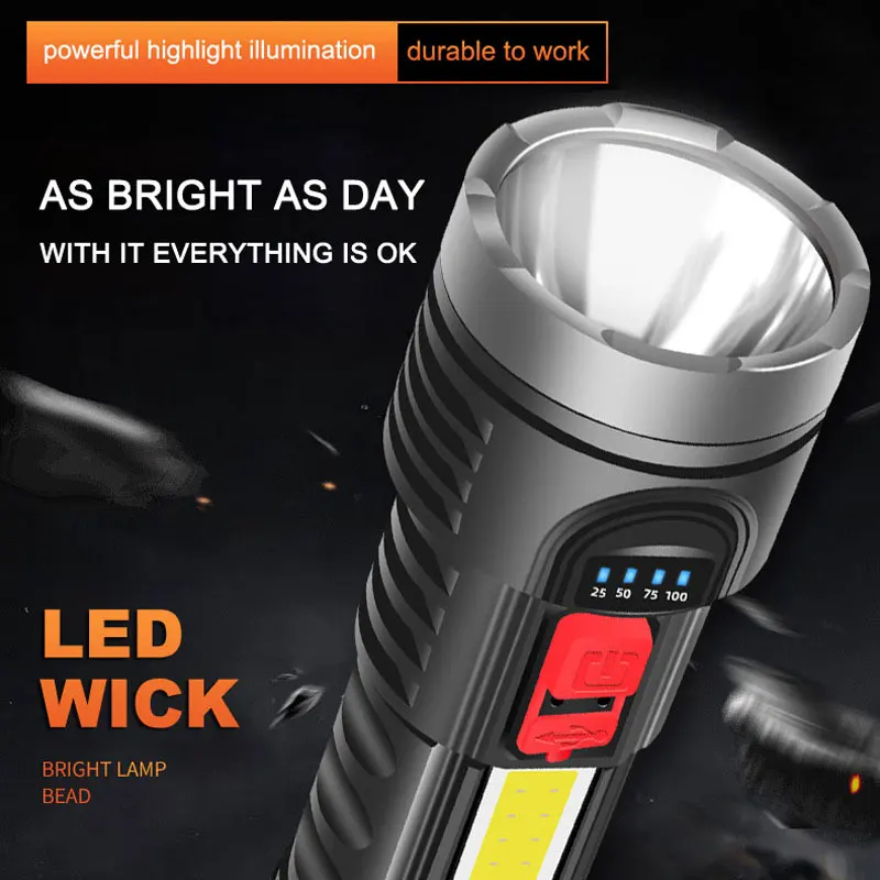 High Bright USB Rechargeable LED Flashlight Portable Four-core Intelligent Lantern Torch for Home,Repairing,Camping,Hiking
