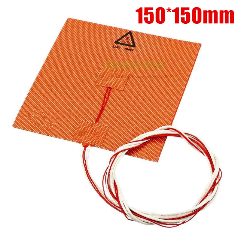 110V/220V 180W 150*150mm Silicone Heated Bed Heating Pad 150x150mm for 3D Printer with NTC 100K & Glue