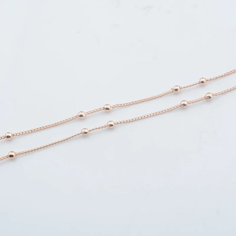 3mm Fashion Women 585 Rose Gold Beaded Necklace Beaded Chain 50cm 60cm Jewelry