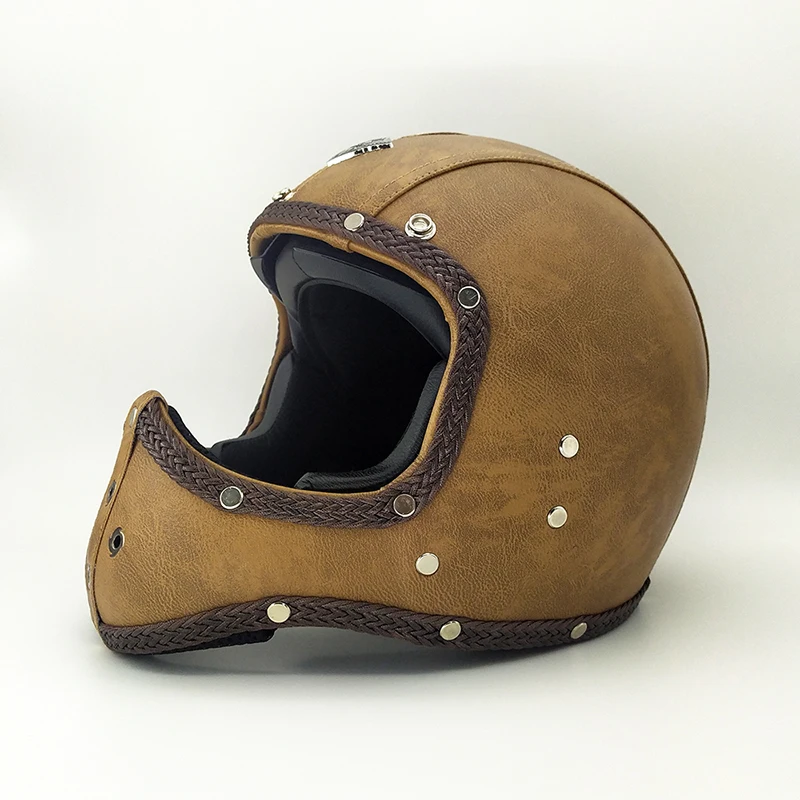 PU leather full face helmet retro vintage motorcycle helmet