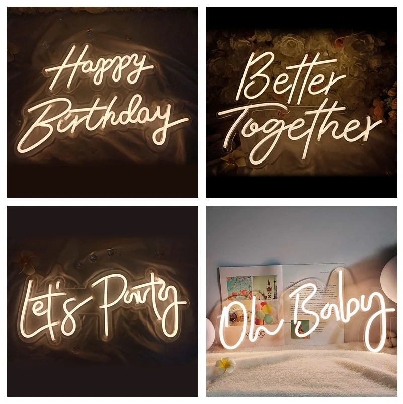 Happy Birthday Wedding Bride to Be Led Neon Signs Light for Party Indoor Outdoor Baby 1 Year Decoration