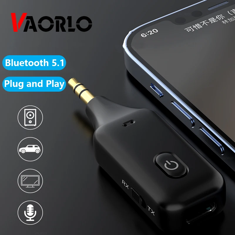 Vaorlo mini adaptador transmissor receptor bluetooth 5.1 com microfone hd para fones de ouvido kit carro tv estéreo sem fio 3.5 adaptador