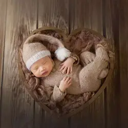 INS Baby Photography Props Vintage Wooden Basin Full Moon Heart Shape Box Newborn Infants Take Photo Posing Shooting Accessories