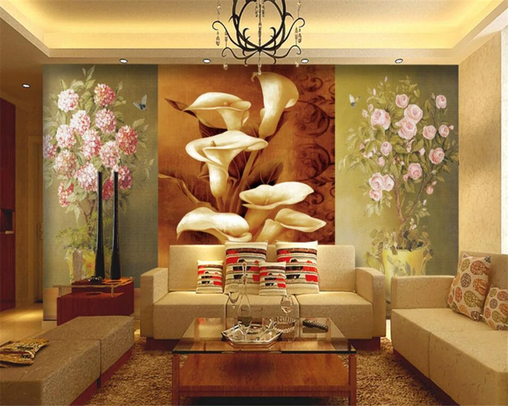 

WELLYU wallpaper European oil painting on the wall flowers callas sitting room bedroom setting wall photo murals wallpaper3D