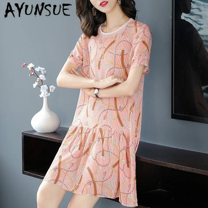 

Dress Women Real Silk Dress Korean Fashion Print Midi Summer Dress Kwaii Vintage Party Dress Vestidos Mujer 19425 YY2725