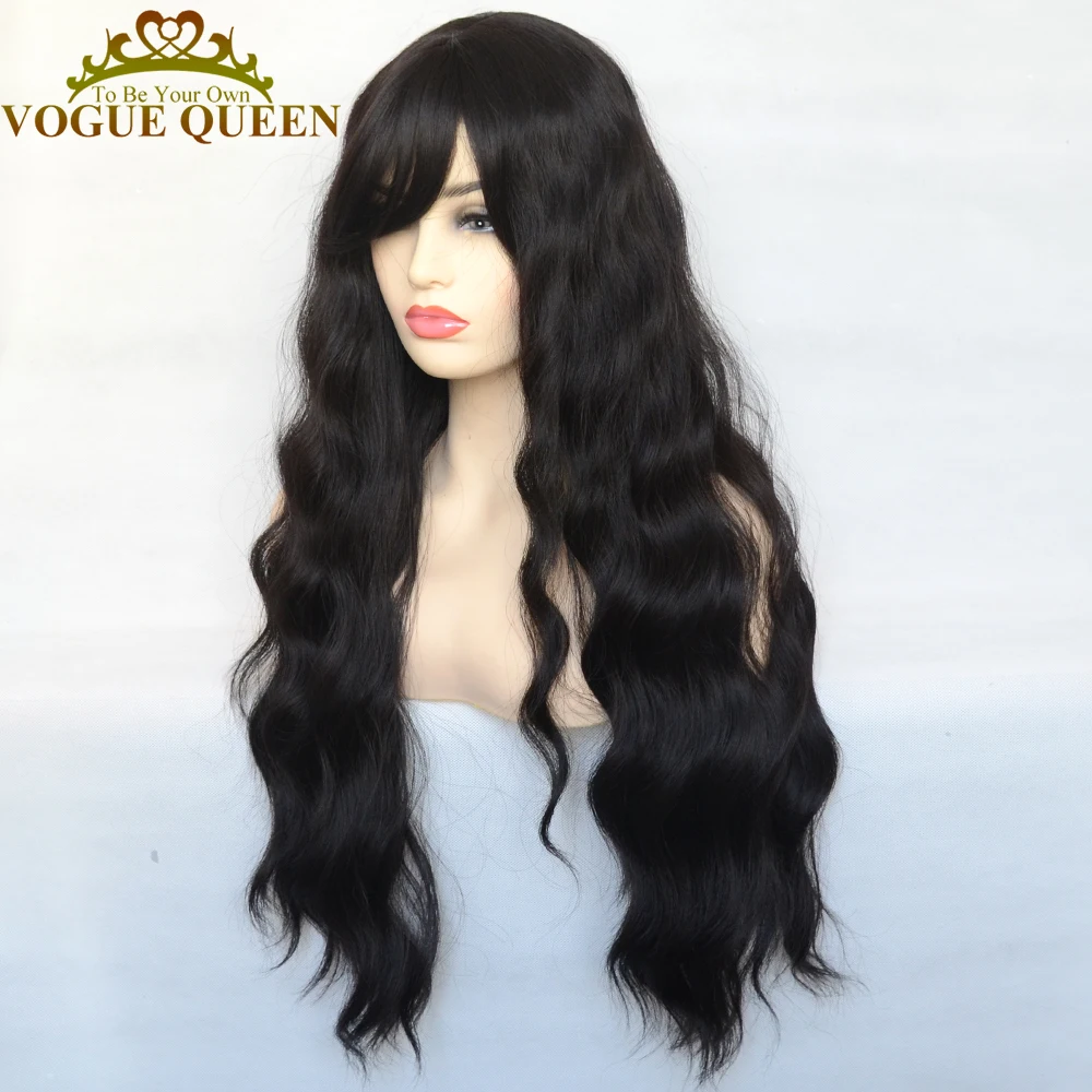 Vogue Queen Loose Wave Synthetic Wig Natural Black Full Machine Made Heat Resistant Fiber Daily Wear For Women