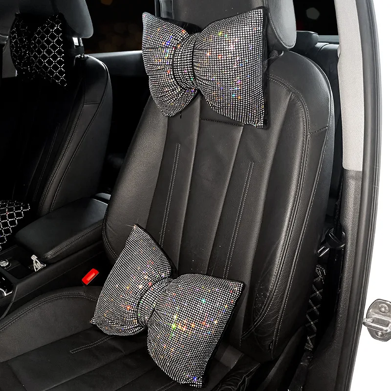 Colorful Rhinestones Full Diamond Bowknot Fashion Sparking Car Interior Ornaments Universal Car Waist Neck Pillow Headrest