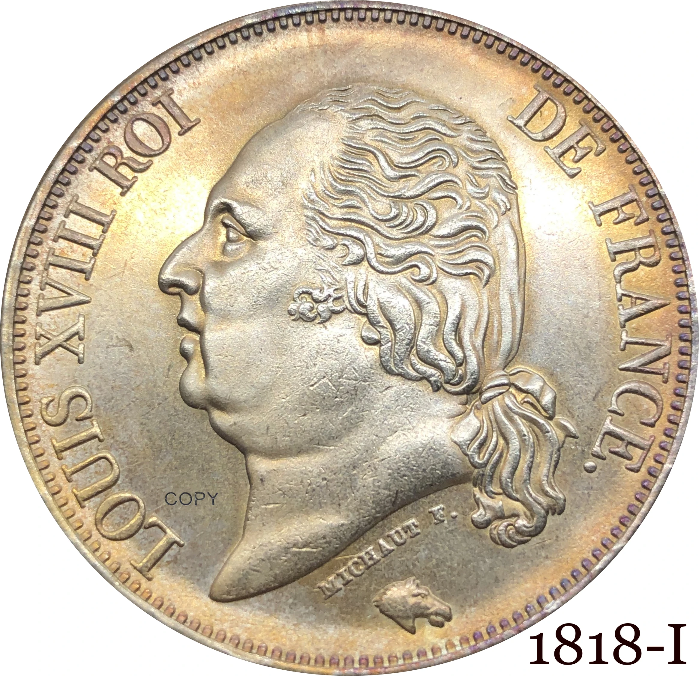 France 1818 I 5 Francs - Louis XVIII Bare Head Coin Metal Cupronickel Plated Silver Collectible Souvenir Copy Coins