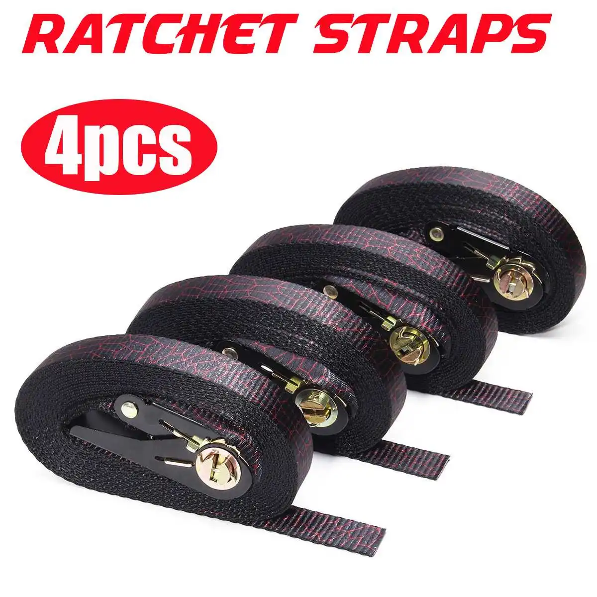 4PCS Car Tension Rope Ratchet Straps Tie-Down Straps 5/6Mx25mm Luggage Bag Cargo Lashing Strap Metal Buckle Strong Ratchet Belt