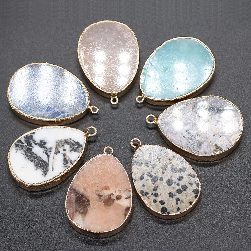 Natural Amazonite Blue Stripe Stone Pendants Water Drop Shape Stone Pendants DIY for Necklace or Jewelry Making Size 30x45mm