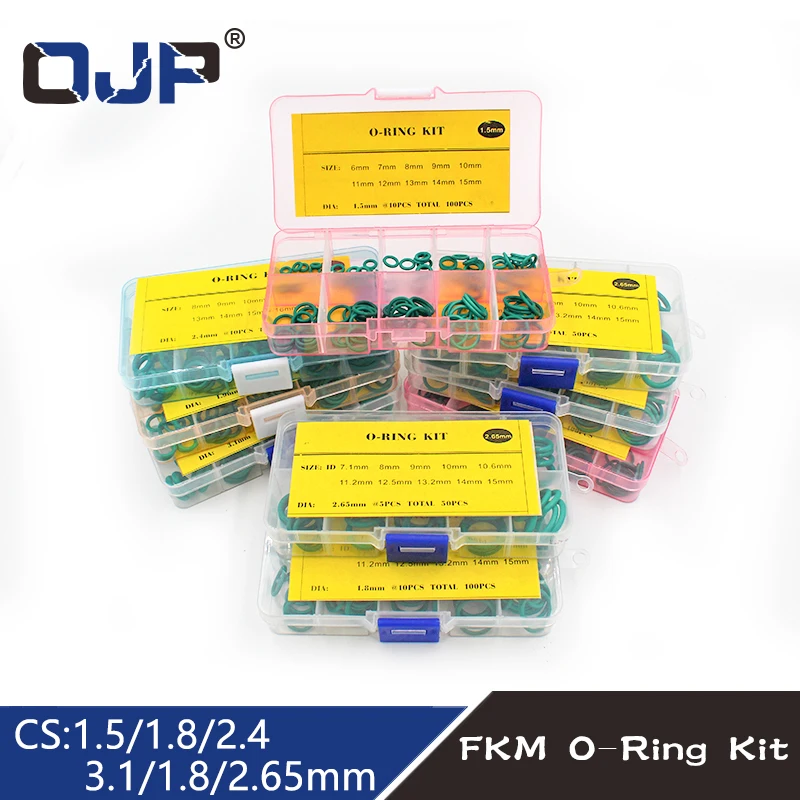 Anillo de goma verde FKM, junta tórica, kit de clasificación, grosor 1,5/1,8/1,9/2,4/2,65/3,1mm