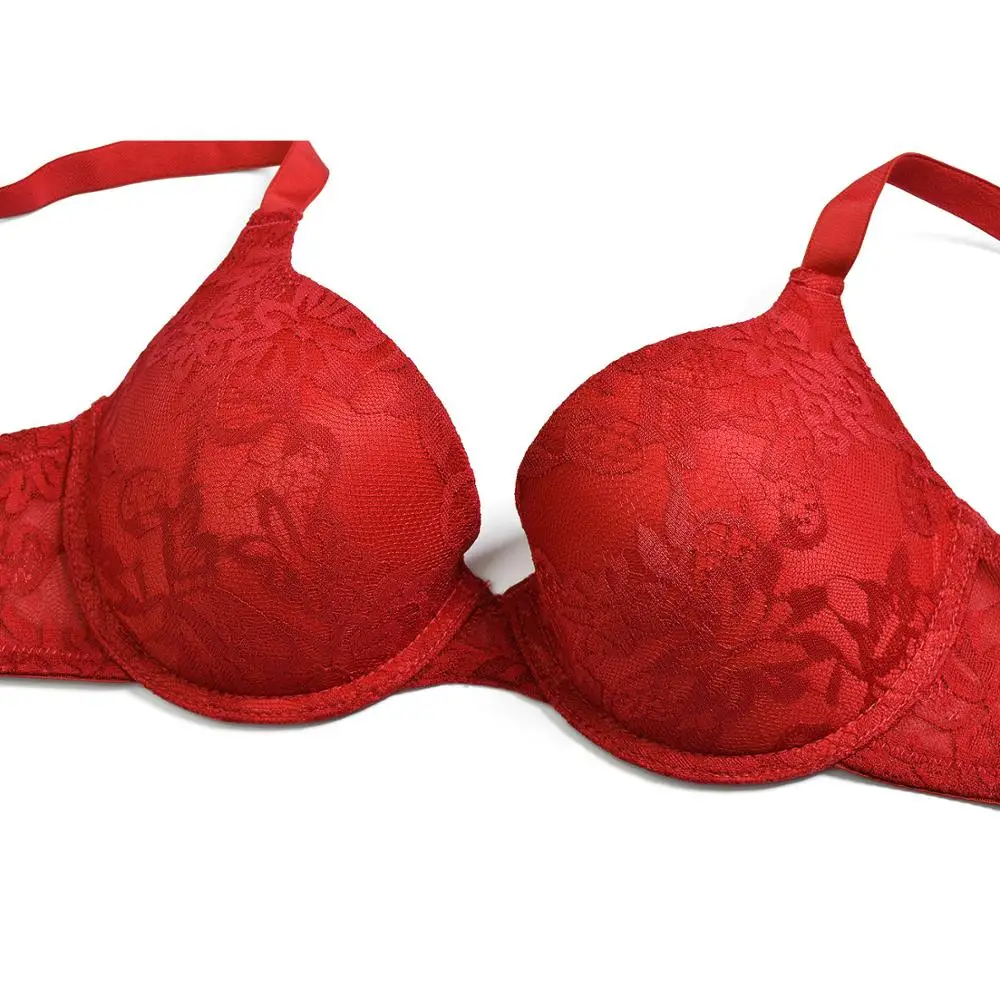 Vgplay Red Bra Plus Size Padded Push Up Underwear Lace Floral Plunge Lingerie Hollow Mesh Band Brassiere Adjust Bras