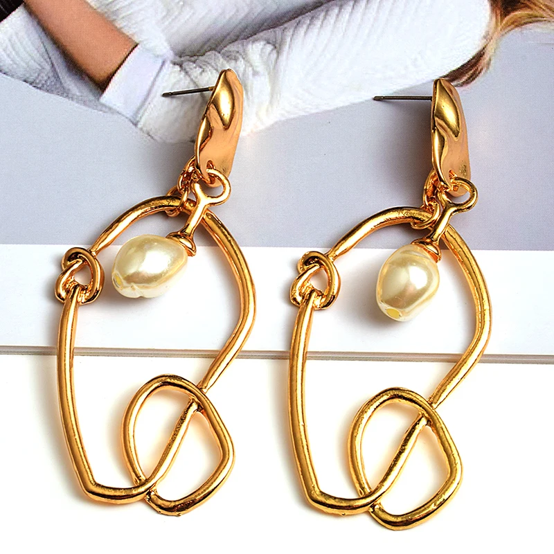 New design simple gold Color metal Irregular Earrings High-quality Dangle Drop Earring Fashion Jewelry Accessories for women