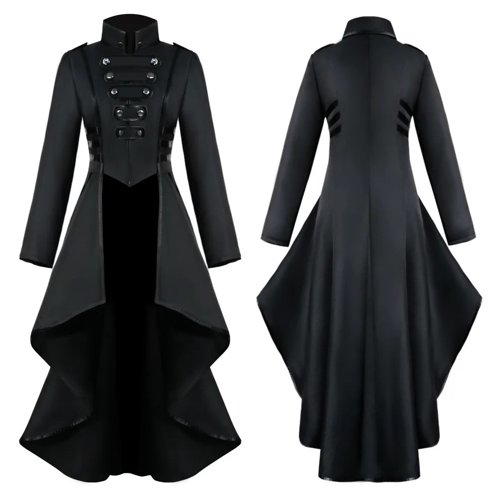 Medieval Costume Court Lapel Buckled Tuxedo Dinner Jacket Men Women Steampunk Slim Coat Magician Cosplay Halloween Carnival