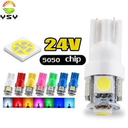 YSY 10x 24V LED T10 194 168 W5W 5 SMD 5050 5SMD LED Wedge Light Bulb Lamp White Green Blue Red Yellow 24V DC t10 5smd 5050 5led