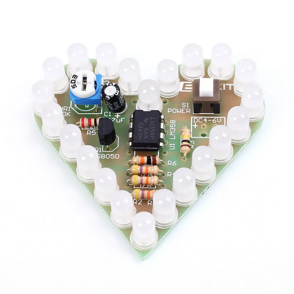 Kit de módulo de lámpara de respiración en forma de corazón, Suite LED de respiración de DC4V-6V, producción electrónica DIY, rojo/Blanco/azul/verde