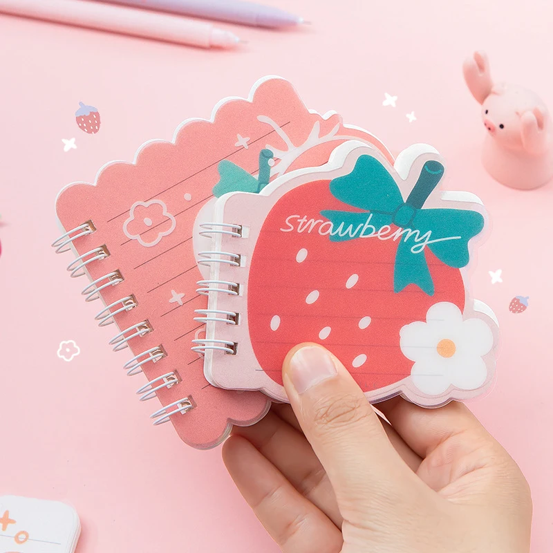 

Cute Strawberry Shaped Mini Coil Notebook Girl Heart Waterproof PVC Portable Word Book Kawaii Memo Pad