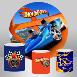 Hot Wheels Party Background for Round Racing Boy 1st Birthday Circle Backdrop Photo Booth Props Cake Table Decoration