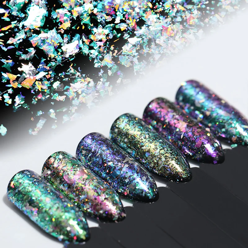 1 Box Laser Pigment Flakes Glitter Powder Chameleon Irregular Pearl Nail Paillette Manicure Nail Sequin DIY Nail Art Decorations