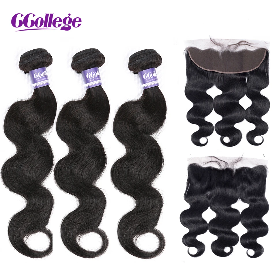 

CCollege 13x4 Lace Frontal Closure With Bundles Brazilian Body Wave Human Hair 3 Bundles With Lace Closure Non Remy Hair Weave