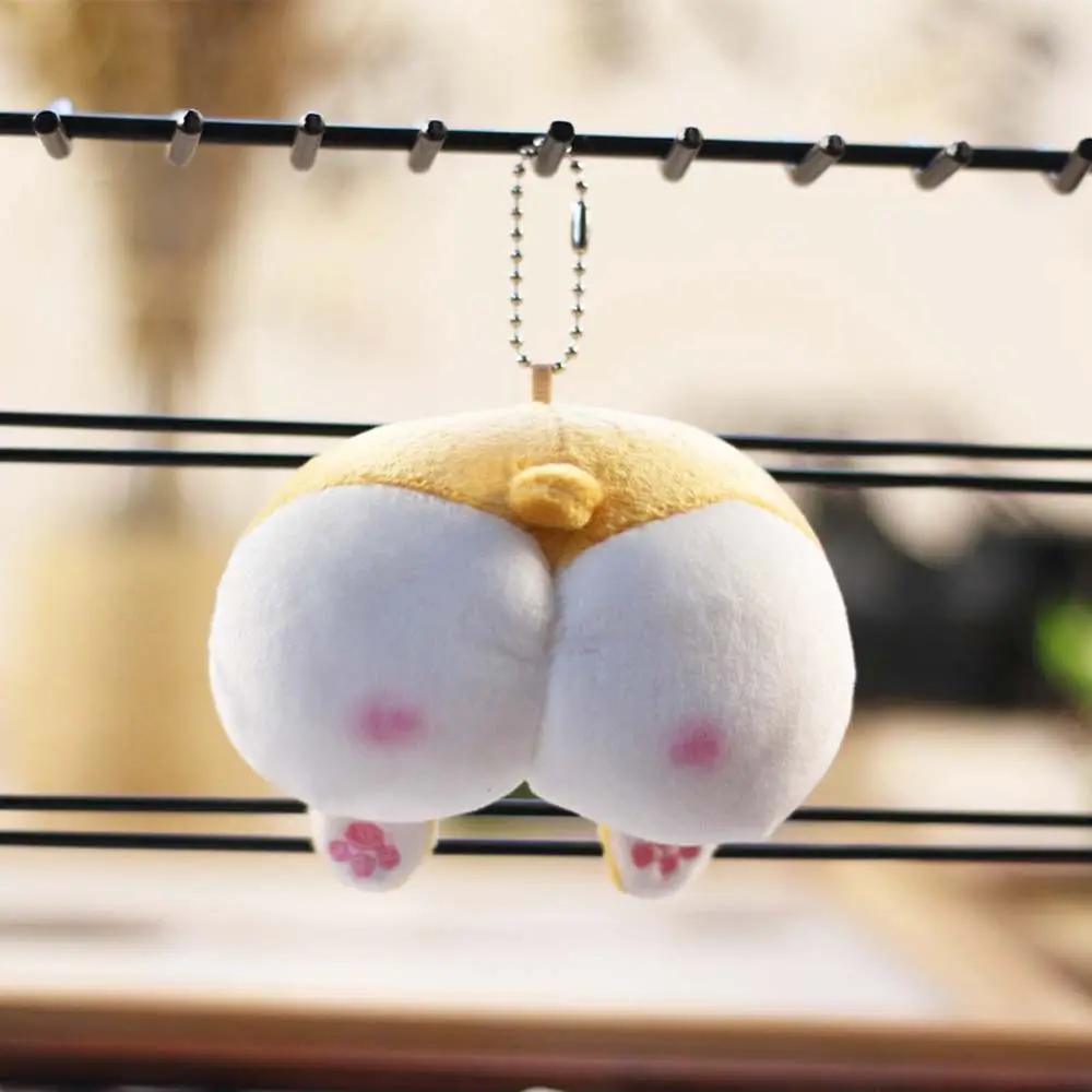 New Plush Cat Ass Keyring Cartoon Corgi Dog Ass Keychain for Women Plush Doll Bag Pendant Key Chains