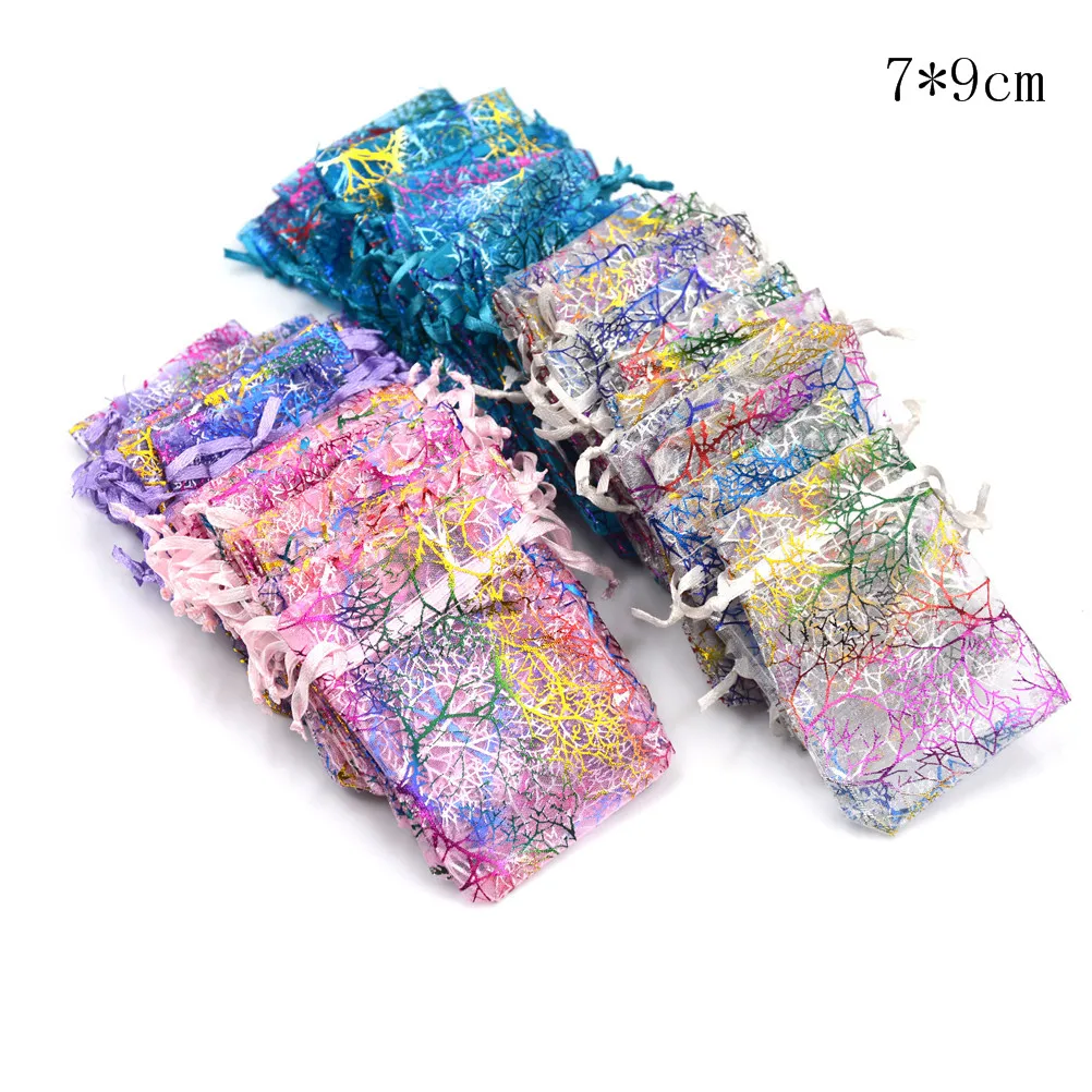 50Pcs Multicolor Jewelry Tulle Drawstring Bag Wedding Gift Organza Bag Jewelry Packaging Display & Jewelry Pouches