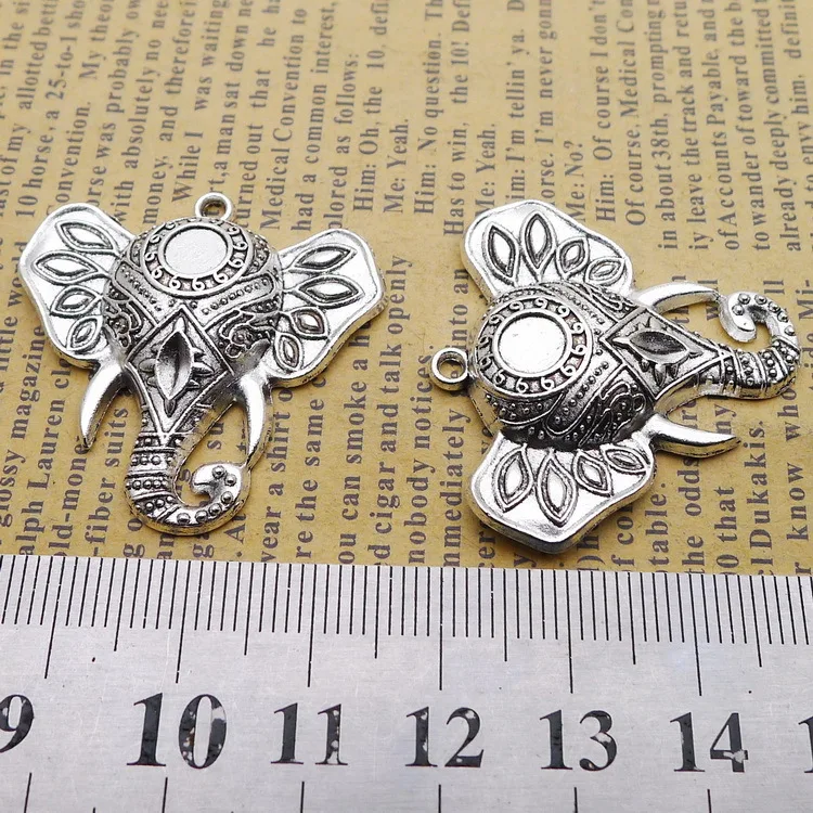 6pcs/Lot 33x34mm Elephant Head Charms Antique Silver Color Elephant\'s Trunk Pendants for DIY Jewelry Making Charm