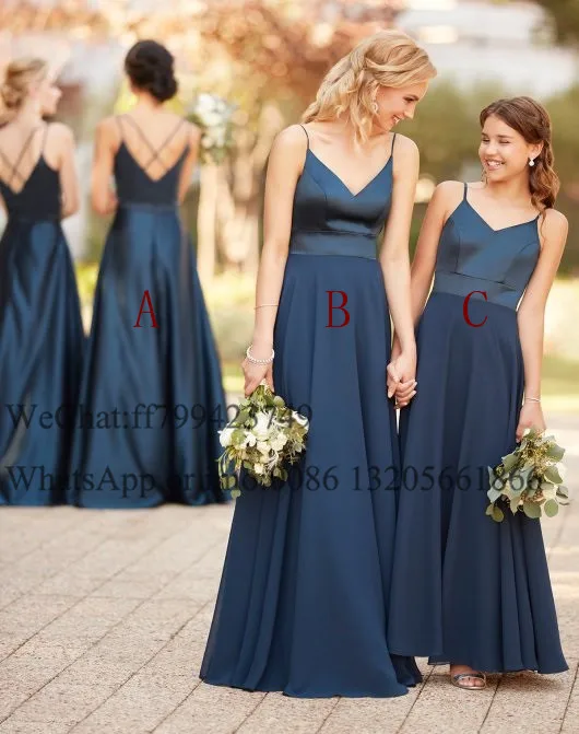 Vestido De dama De honor De línea a para mujer, traje largo entrecruzado, Espalda descubierta, cuello en V, para boda y fiesta, Color Azul Marino