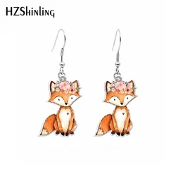 2021 nowy czerwony lis dynda kolczyk zwierząt leśnych akrylowy haczyk kolczyk biżuteria epoksydowa kolczyki prezenty przyjaciele