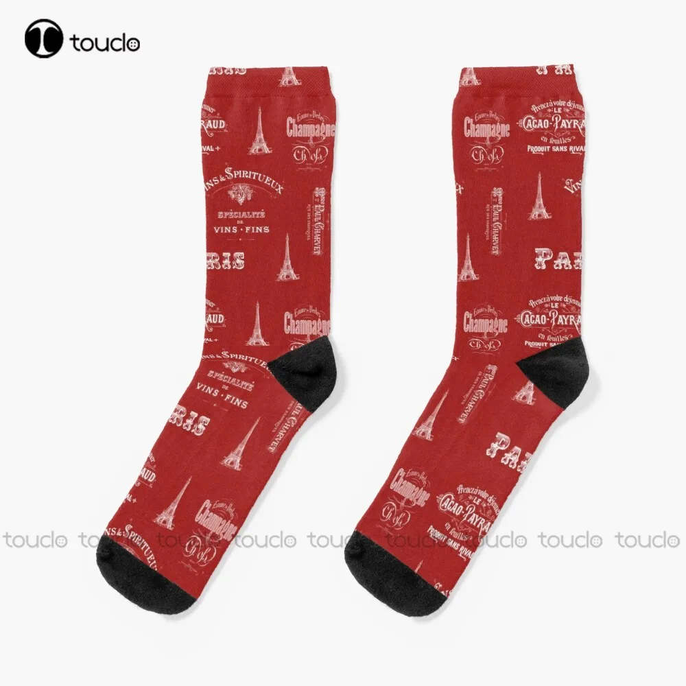 Paris Labels Wine Red Socks Bride Socks Christmas New Year Gift Custom Gift Unisex Adult Teen Youth Socks 360° Digital Print