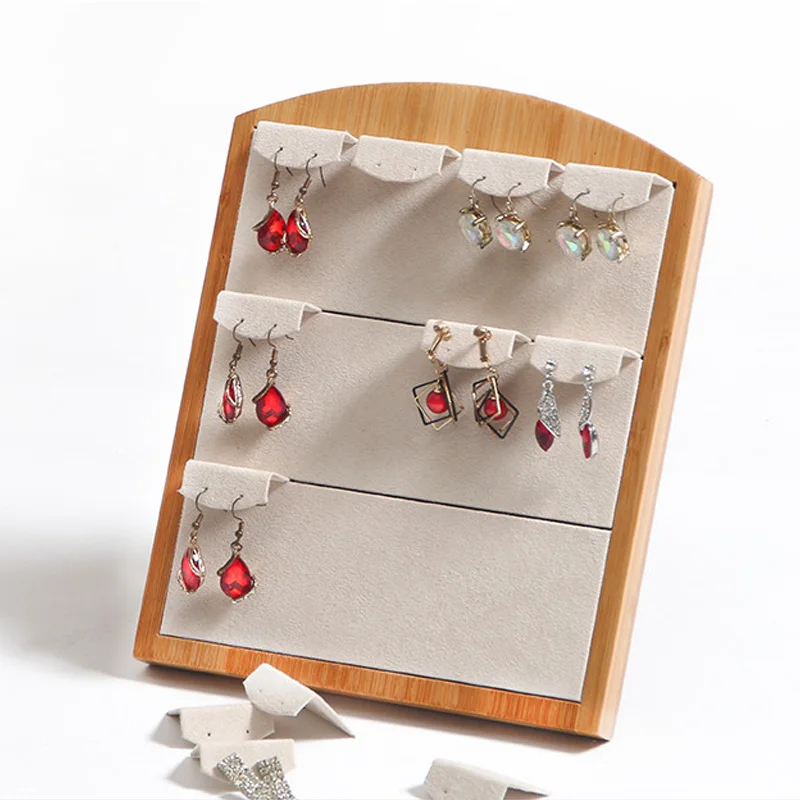 New Luxury Bamboo L/M Capacity Earrings Display Stand Rack Jewelley Display Holder Stand Velvet Jewelry Organizer Wholesale